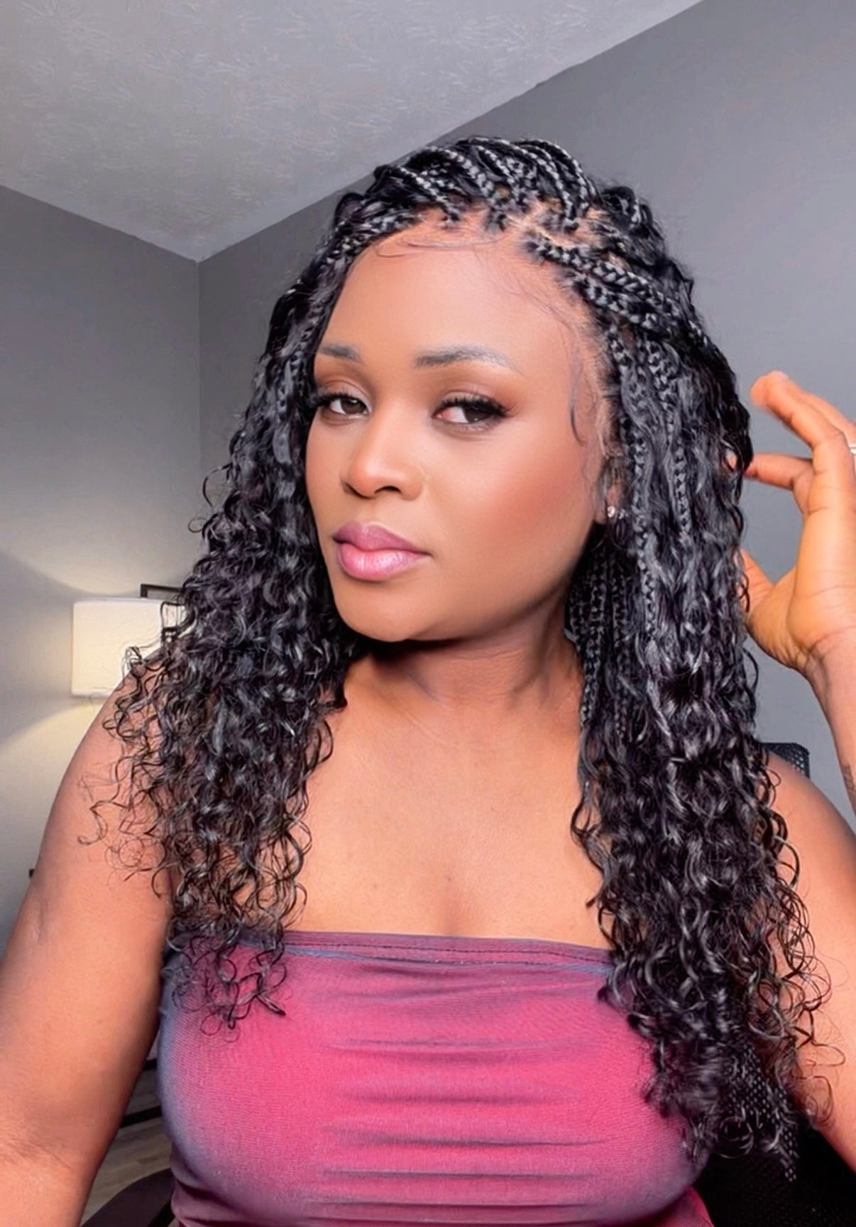 Nami - Drawstring Cap Glueless Water Wave Human Hair Curls Pre Bleached Swiss HD Full Lace Knotless Boho Box Braided Wig