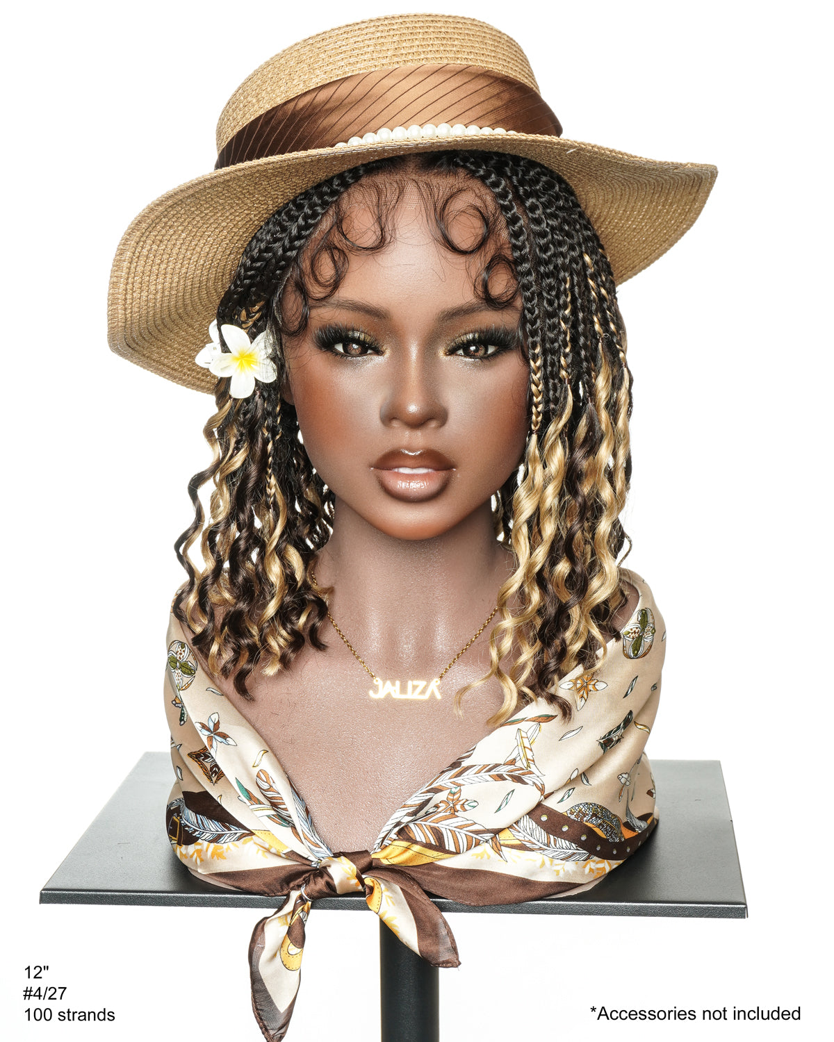 Nina - Short Pre Bleached HD Full Lace Knotless Box Braided Wig With Human Hair Curly Ends
