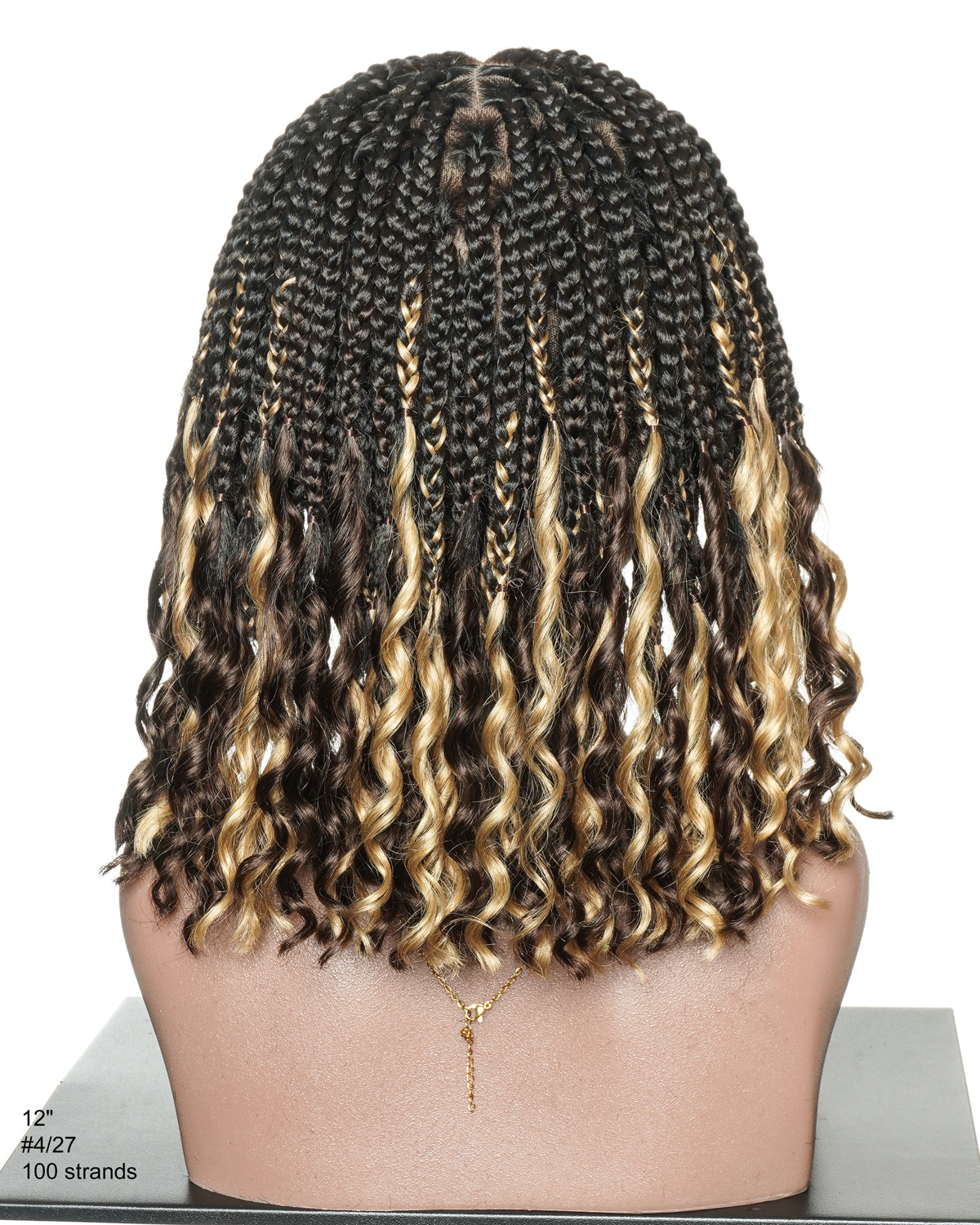 Nina - Short Pre Bleached HD Full Lace Knotless Box Braided Wig With Human Hair Curly Ends