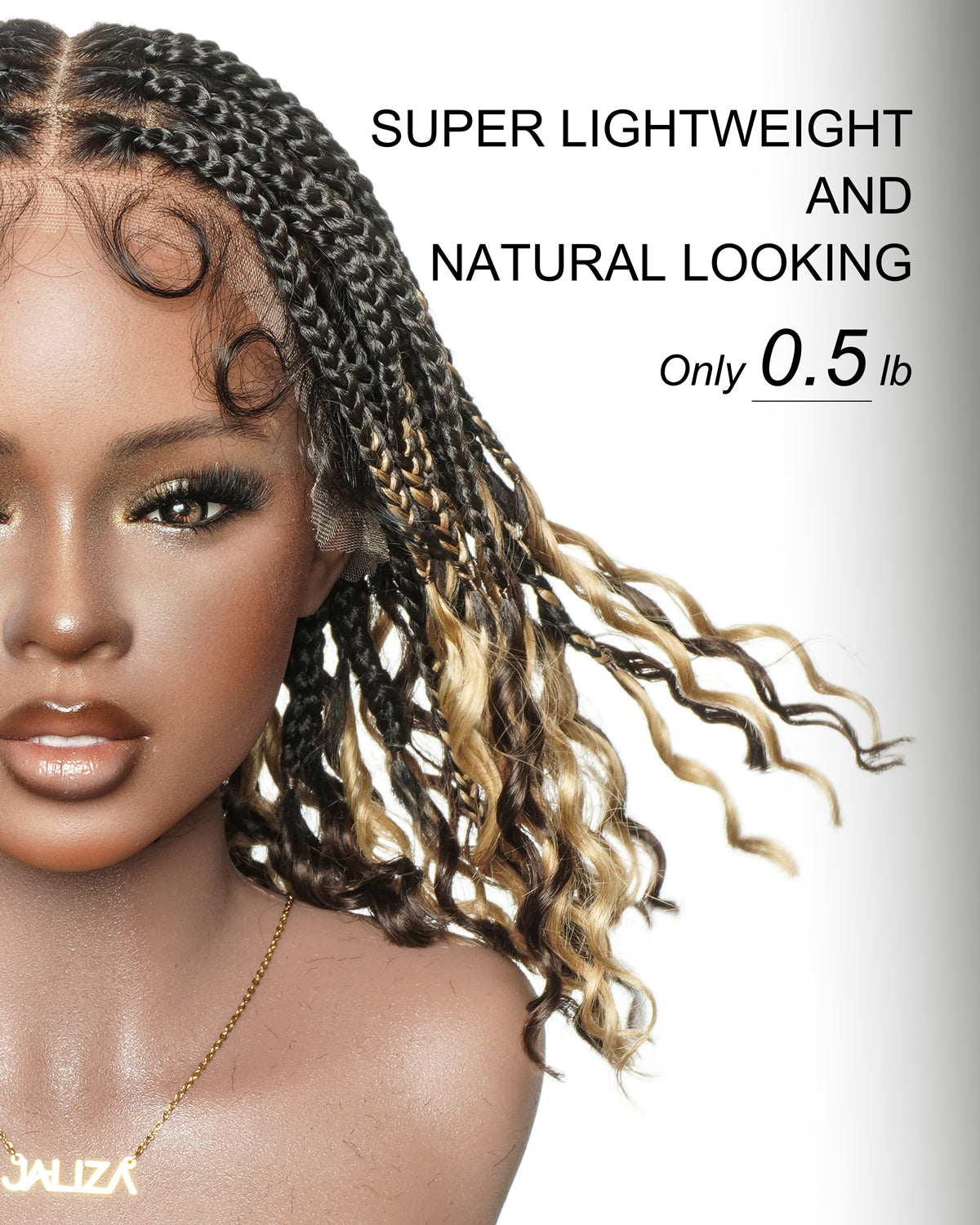 Nina - Short Pre Bleached HD Full Lace Knotless Box Braided Wig With Human Hair Curly Ends