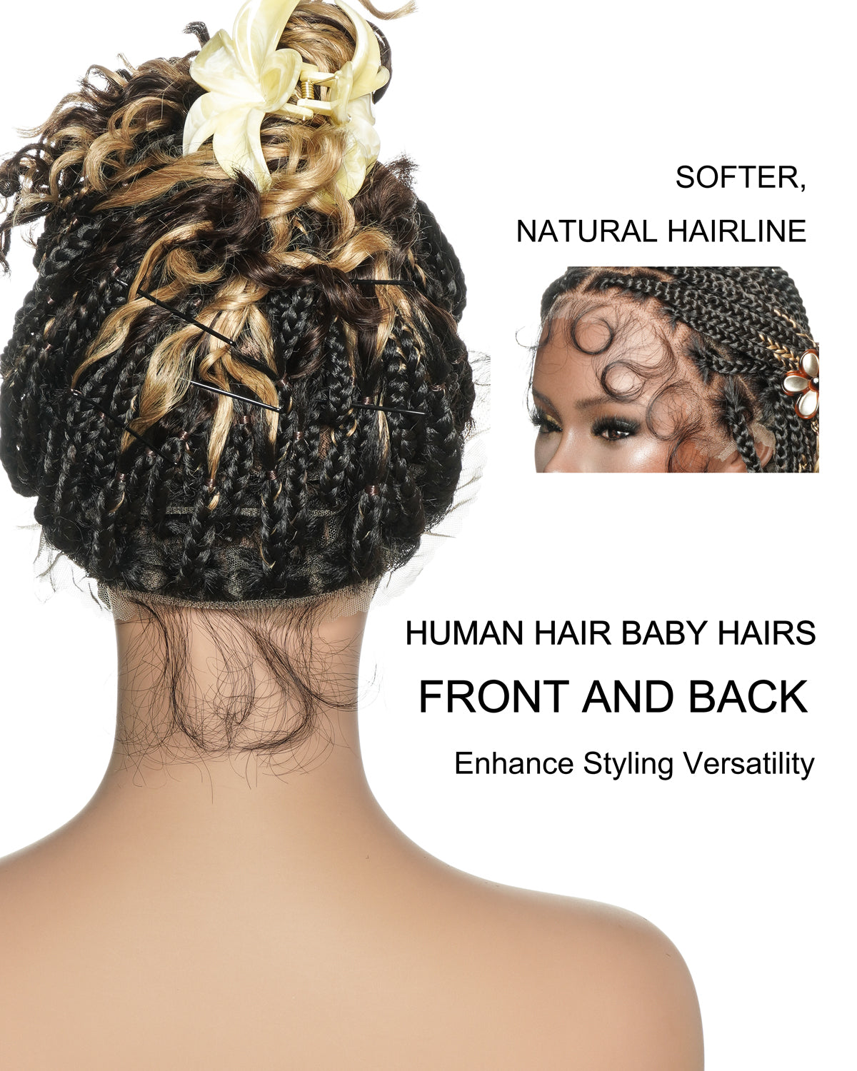 Nina - Short Pre Bleached HD Full Lace Knotless Box Braided Wig With Human Hair Curly Ends