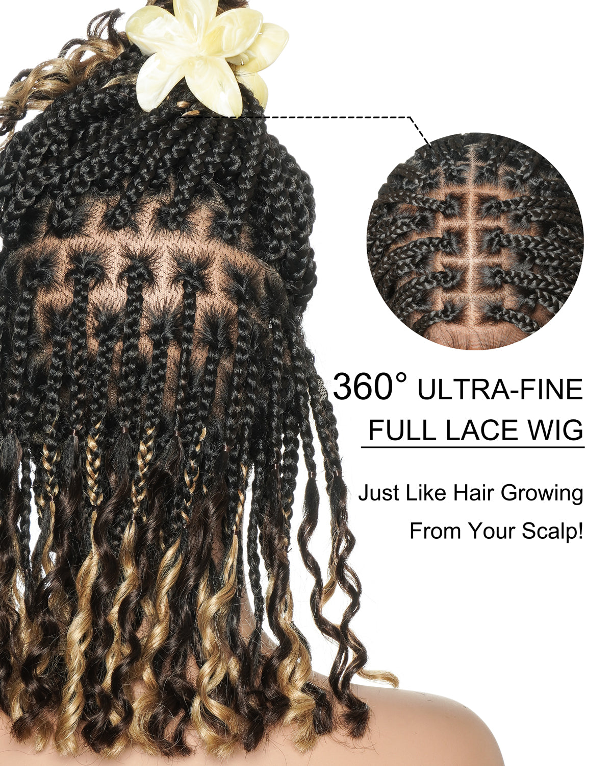 Nina - Short Pre Bleached HD Full Lace Knotless Box Braided Wig With Human Hair Curly Ends