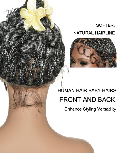 Nina - Short Pre Bleached HD Full Lace Knotless Box Braided Wig With Human Hair Curly Ends