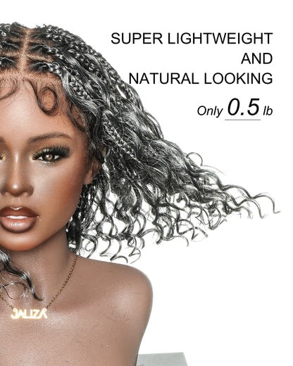 Nina - Short Pre Bleached HD Full Lace Knotless Box Braided Wig With Human Hair Curly Ends