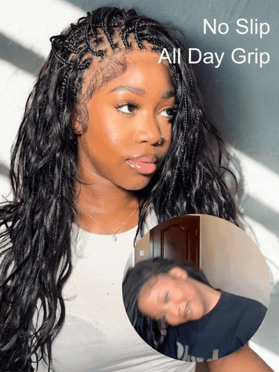 Michelle - Salon-Style Glueless Miracle Braided Wig Pre-Bleached Swiss HD Full Lace Boho Box Braids Bora Bora Human Hair Body Wave Curls