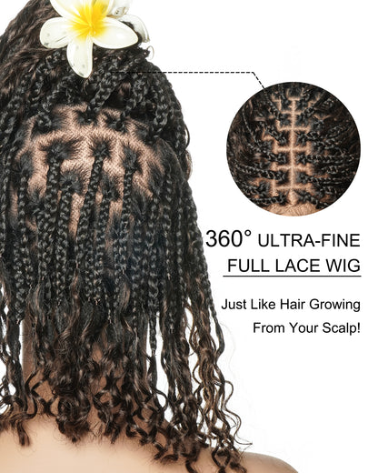 Gloria - Hand Tied Real Glueless Boho Bob Braided Wig – 12" Pre-Cut & Pre-Bleached Swiss HD Full Lace