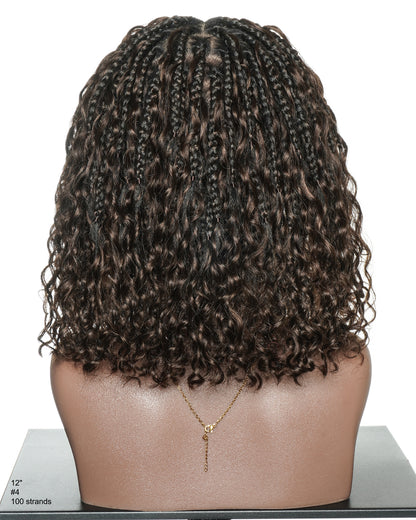 Gloria - Hand Tied Real Glueless Boho Bob Braided Wig – 12" Pre-Cut & Pre-Bleached Swiss HD Full Lace