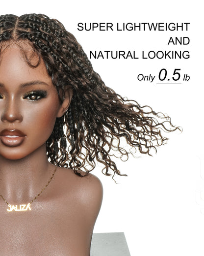 Gloria - Hand Tied Real Glueless Boho Bob Braided Wig – 12" Pre-Cut & Pre-Bleached Swiss HD Full Lace