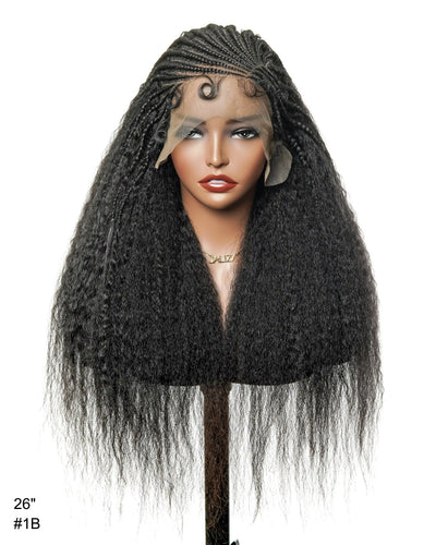 26" Multi Half Cornrow Crown with Extra Full Kinky Human Hair Wig