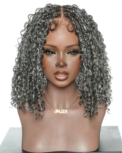 Nami Bob 12" - JALIZA Slip-On™ Salt & Pepper Water Wave Boho Box Braided Wig