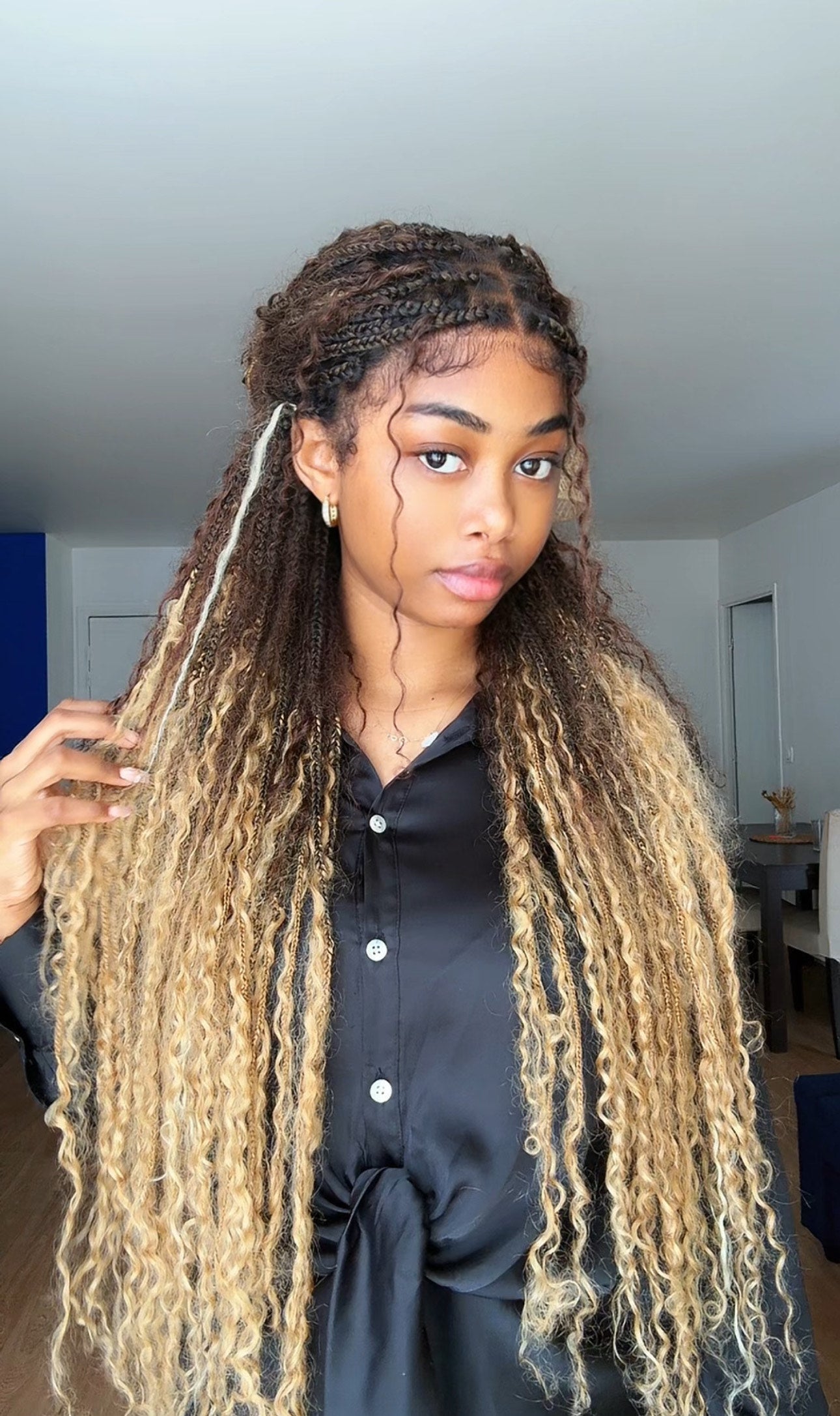 Solana - Human Hair Lace HD Full Lace Blend Color 1B 30 27 613 Human Hair Boho Style Boho Box Braided Wig