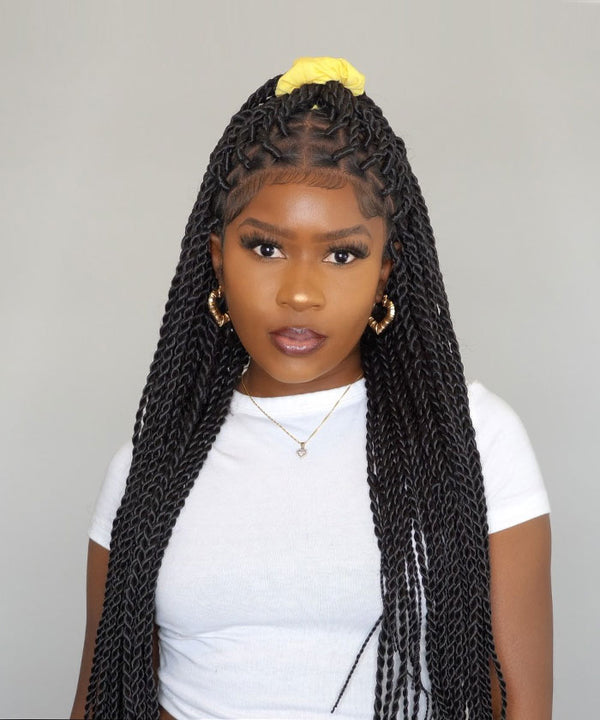 Fancivivi Knotless Twists Braids Over Hip-Length 36" Full Hand Tied Lace Small Square Braided Wig