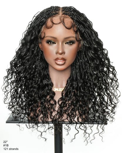 Tiana - 22" Bora Bora Dark Brown #4 Pre Bleached Human Hair Curls HD Full Lace Boho Box Braided Wig