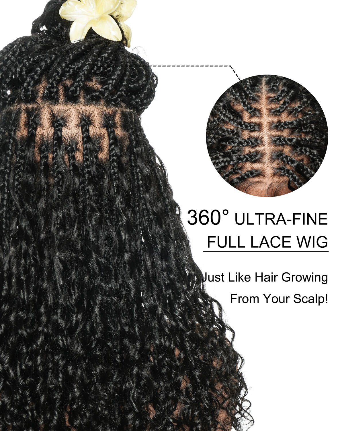 Tiana - 22" Bora Bora Dark Brown #4 Pre Bleached Human Hair Curls HD Full Lace Boho Box Braided Wig
