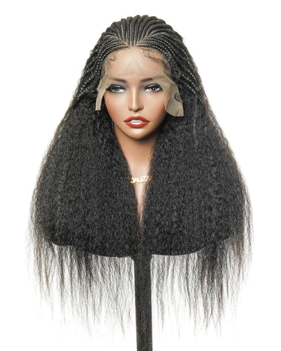 26" Multi Half Cornrow Crown with Extra Full Kinky Human Hair Wig