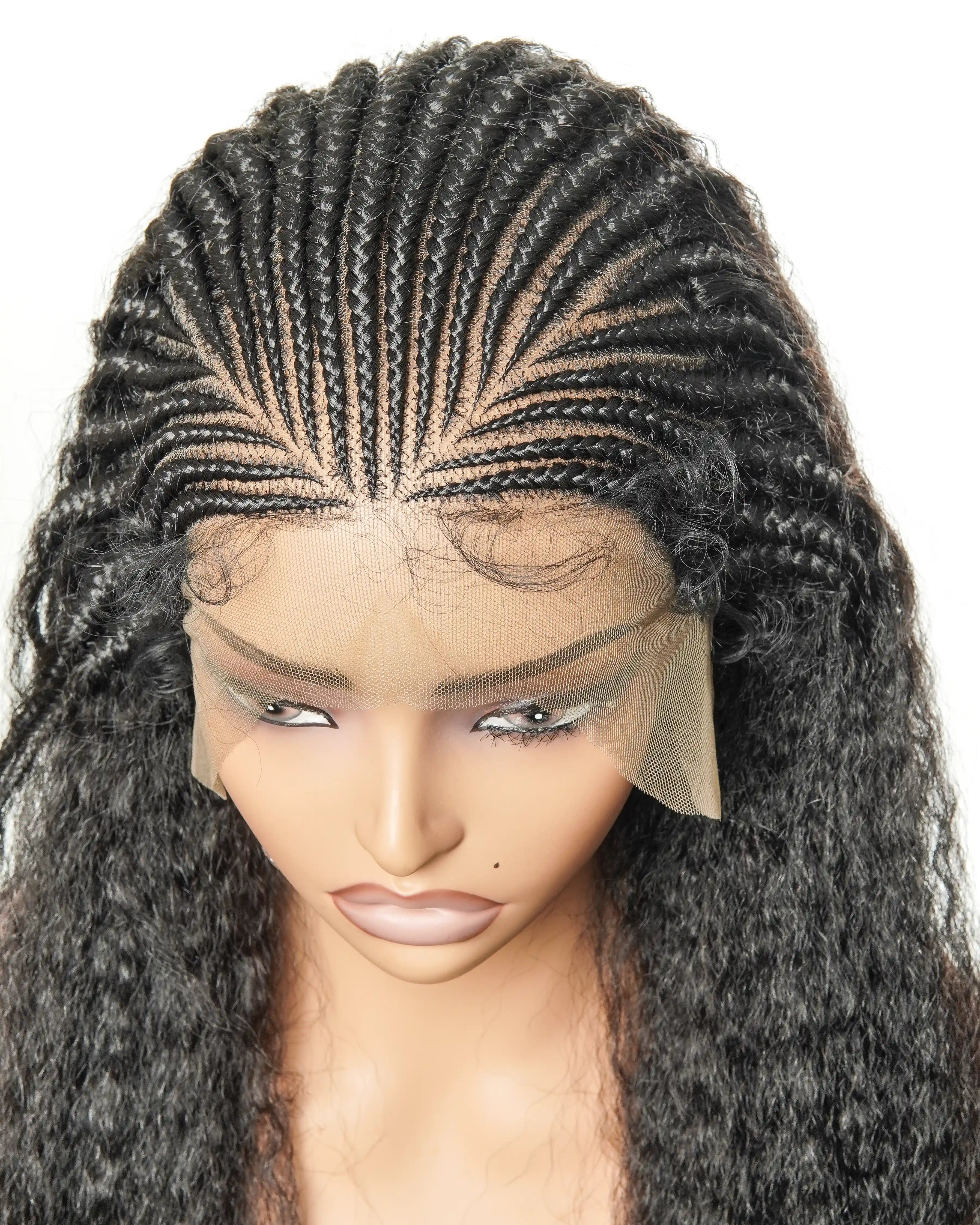 26" Multi Half Cornrow Crown with Extra Full Kinky Human Hair Wig