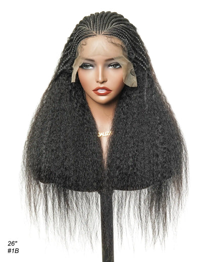 26" Multi Half Cornrow Crown with Extra Full Kinky Human Hair Wig