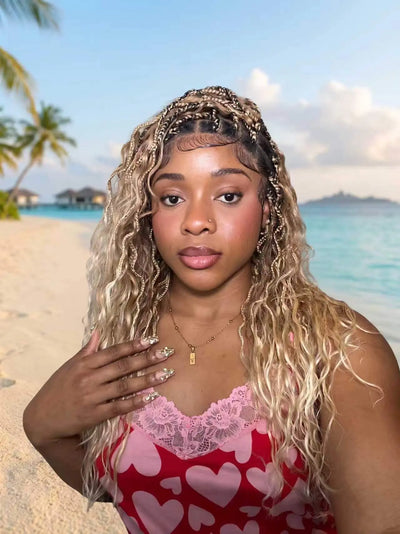Wavina - 24 Inches Wavy Box Braids with Human Hair Cascading Boho Waves Boho Box Braided Wig