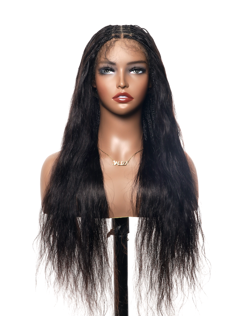 Glueless Human Hair Curls Boho Box Braided Wig HD Full Lace 28" Extra Full 121 Strands
