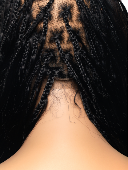 Glueless Human Hair Curls Boho Box Braided Wig HD Full Lace 28" Extra Full 121 Strands