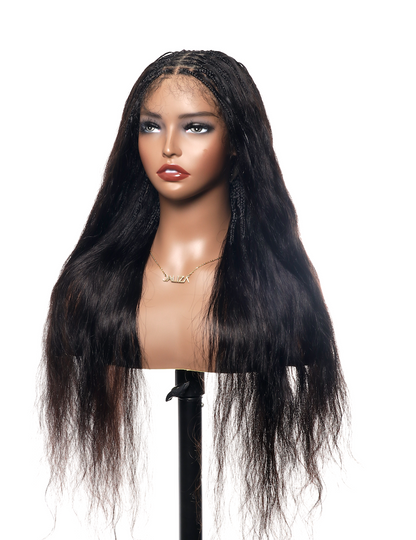 Glueless Human Hair Curls Boho Box Braided Wig HD Full Lace 28" Extra Full 121 Strands