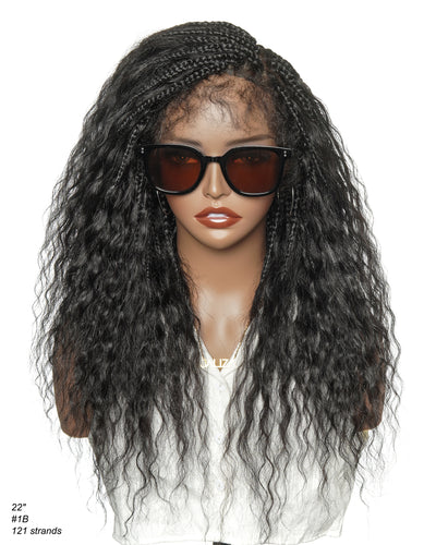 Raina - 22" Bora Bora Human Hair Wet & Wavy Curls Pre Bleached Swiss HD Full Lace Boho Braided Wig