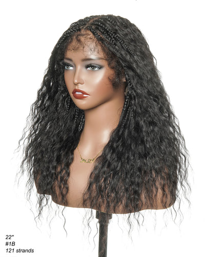 Raina - 22" Bora Bora Human Hair Wet & Wavy Curls Pre Bleached Swiss HD Full Lace Boho Braided Wig