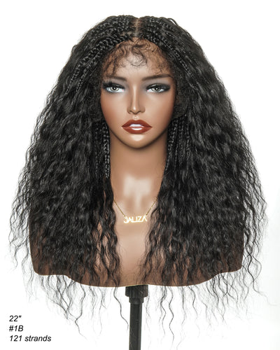 Raina - 22" Bora Bora Human Hair Wet & Wavy Curls Pre Bleached Swiss HD Full Lace Boho Braided Wig