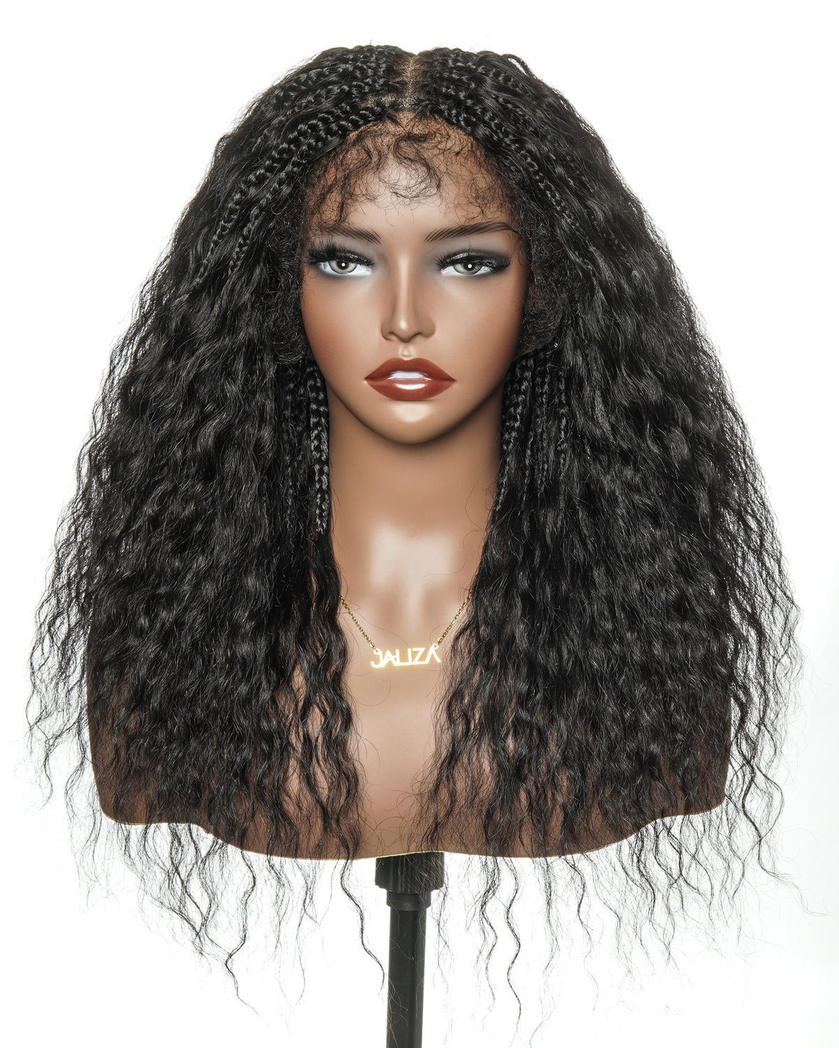 22" Human Hair Wet & Wavy Curls Pre Bleached HD Full Lace Boho Box Braided Wig