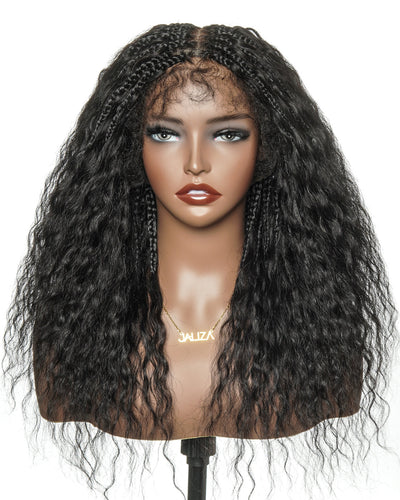 Raina - 22" Bora Bora Human Hair Wet & Wavy Curls Pre Bleached Swiss HD Full Lace Boho Braided Wig