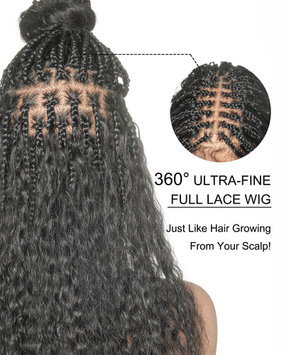 Raina - 22" Bora Bora Human Hair Wet & Wavy Curls Pre Bleached Swiss HD Full Lace Boho Braided Wig