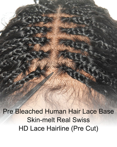 Raina - 22" Bora Bora Human Hair Wet & Wavy Curls Pre Bleached Swiss HD Full Lace Boho Braided Wig