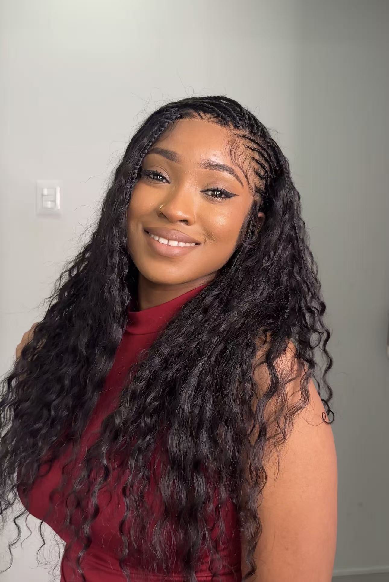 Avery - Fulani 2 Steps Pre Bleached Full lace Cornrow Human Hair Curls Boho Box Braided Wig