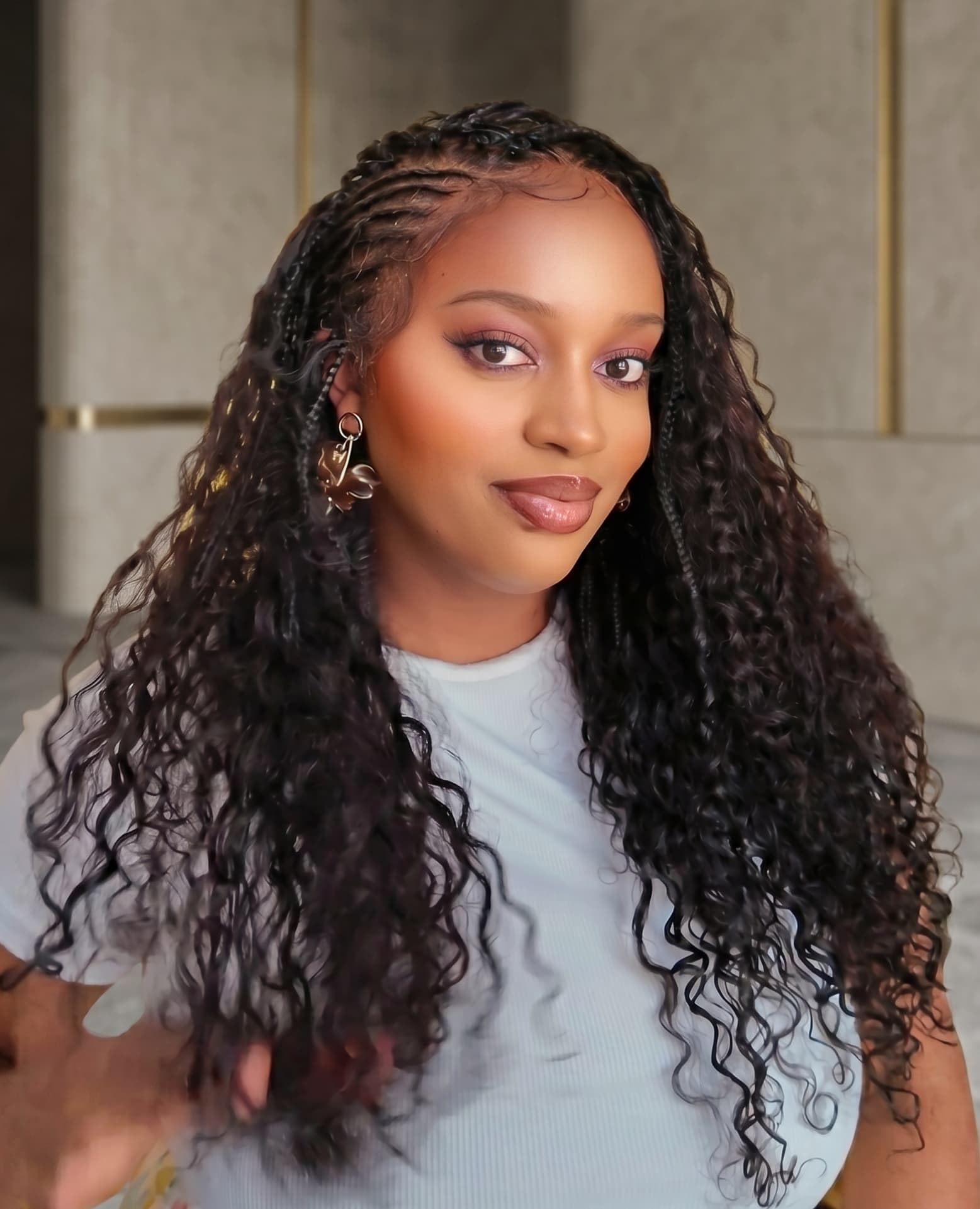 Avery - Fulani 2 Steps Pre Bleached Full lace Cornrow Human Hair Curls Boho Box Braided Wig
