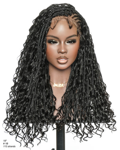 Avery Fulani Human Hair Glueless Swiss HD Lace Cornrow Frontal Boho Box Braided Wig Deep Wave 24 Inches