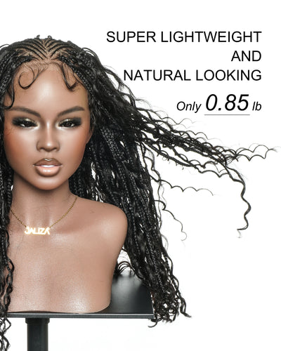 Avery Fulani Human Hair Glueless Swiss HD Lace Cornrow Frontal Boho Box Braided Wig Deep Wave 24 Inches