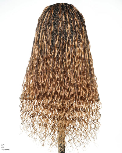 Avery Fulani Human Hair Glueless Swiss HD Lace Cornrow Frontal Boho Box Braided Wig Deep Wave 24 Inches
