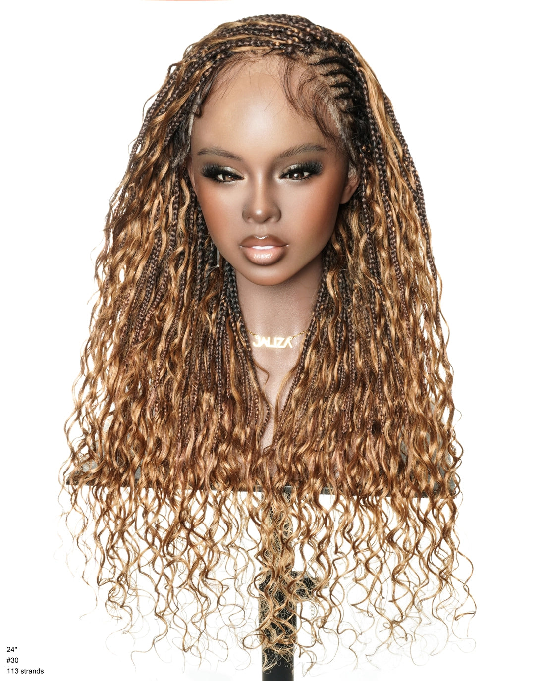 Avery Fulani Human Hair Glueless Swiss HD Lace Cornrow Frontal Boho Box Braided Wig Deep Wave 24 Inches