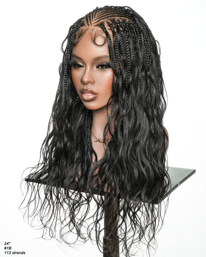 Avery - 24" Body Wave Fulani Human Hair Boho Braids With Cornrow Braided Wig
