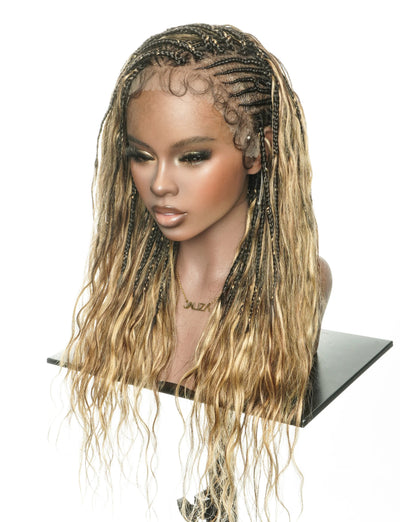Avery - 24" Body Wave Flip Over Fulani Human Hair Boho Braids With Cornrow Braided Wig
