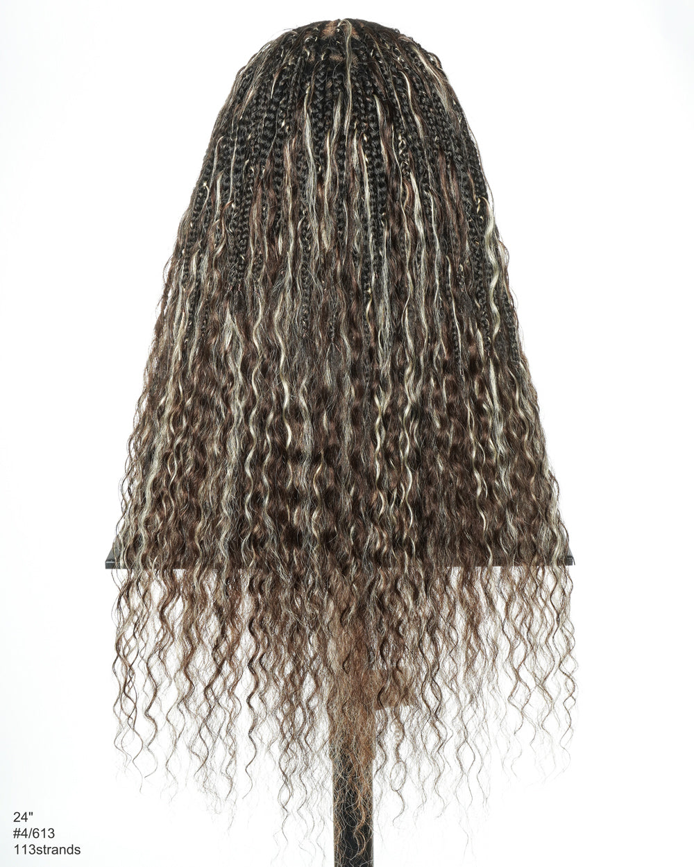 Avery - Fulani 2 Steps Pre Bleached Full lace Cornrow Human Hair Curls Boho Box Braided Wig