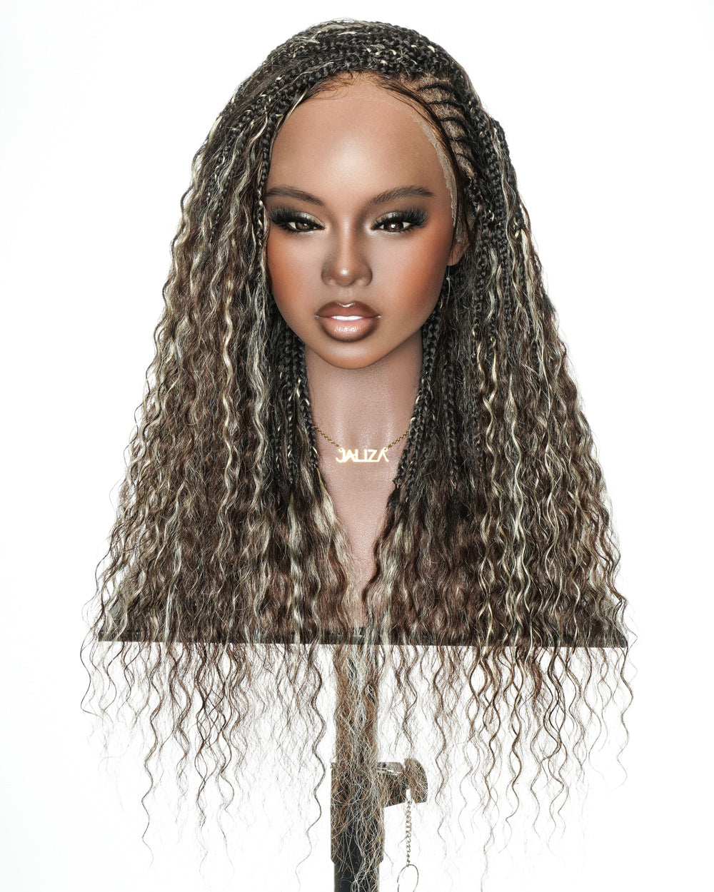 Avery - Fulani 2 Steps Pre Bleached Full lace Cornrow Human Hair Curls Boho Box Braided Wig