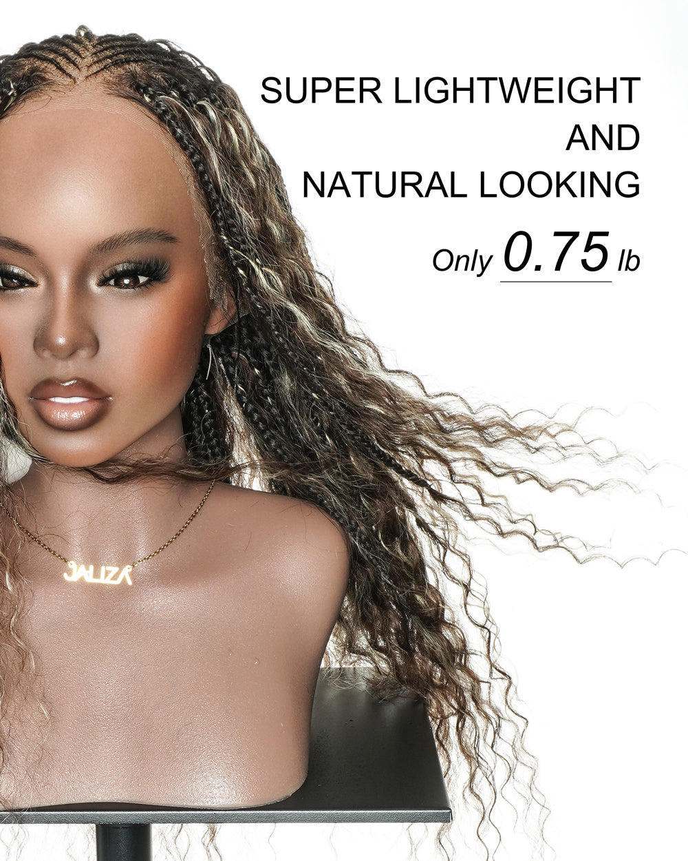 Avery - Fulani 2 Steps Pre Bleached Full lace Cornrow Human Hair Curls Boho Box Braided Wig