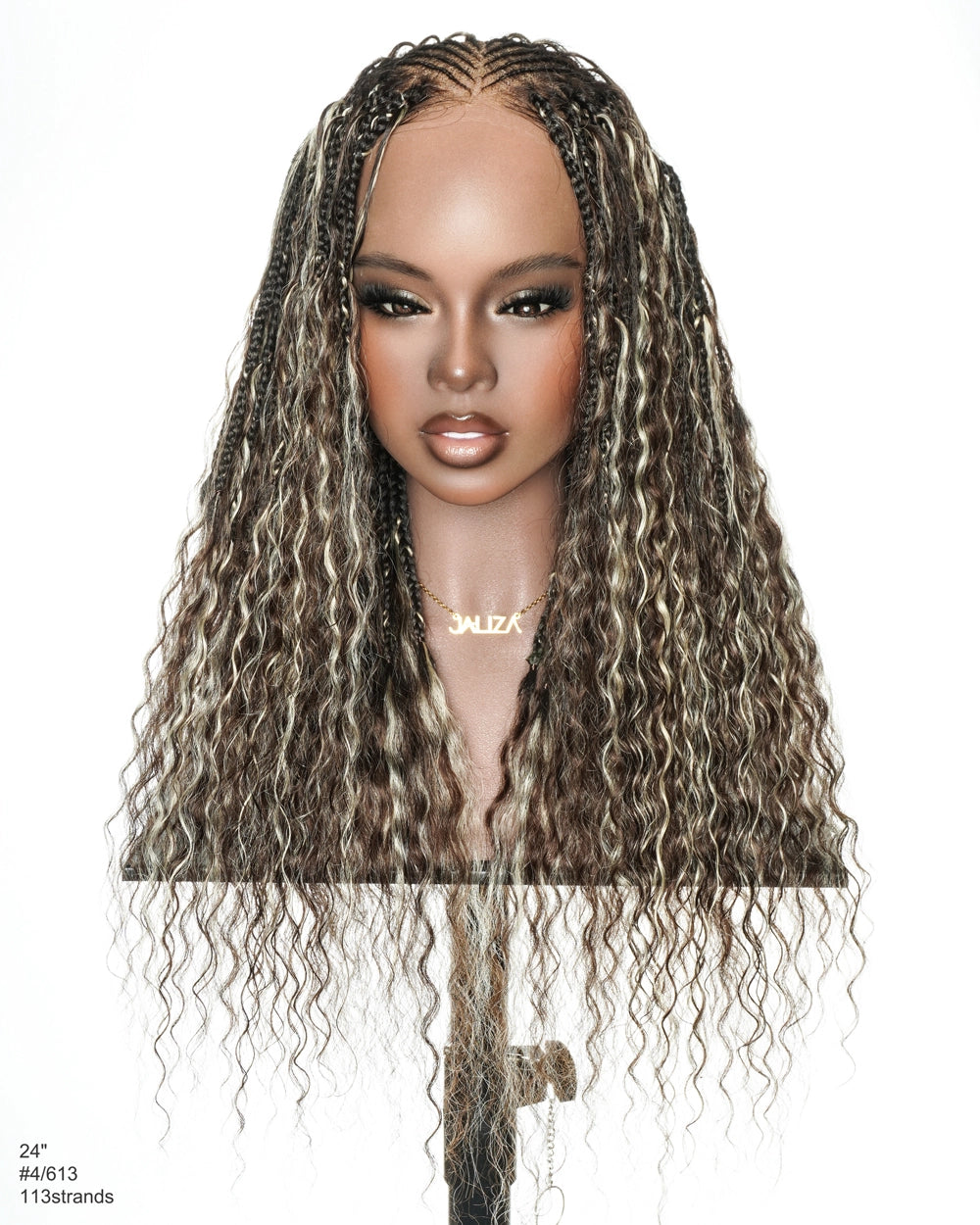 Avery - Fulani 2 Steps Pre Bleached Full lace Cornrow Human Hair Curls Boho Box Braided Wig