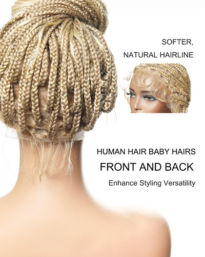 27/613 Blond Human Hair Curls Boho Box Braided Wig