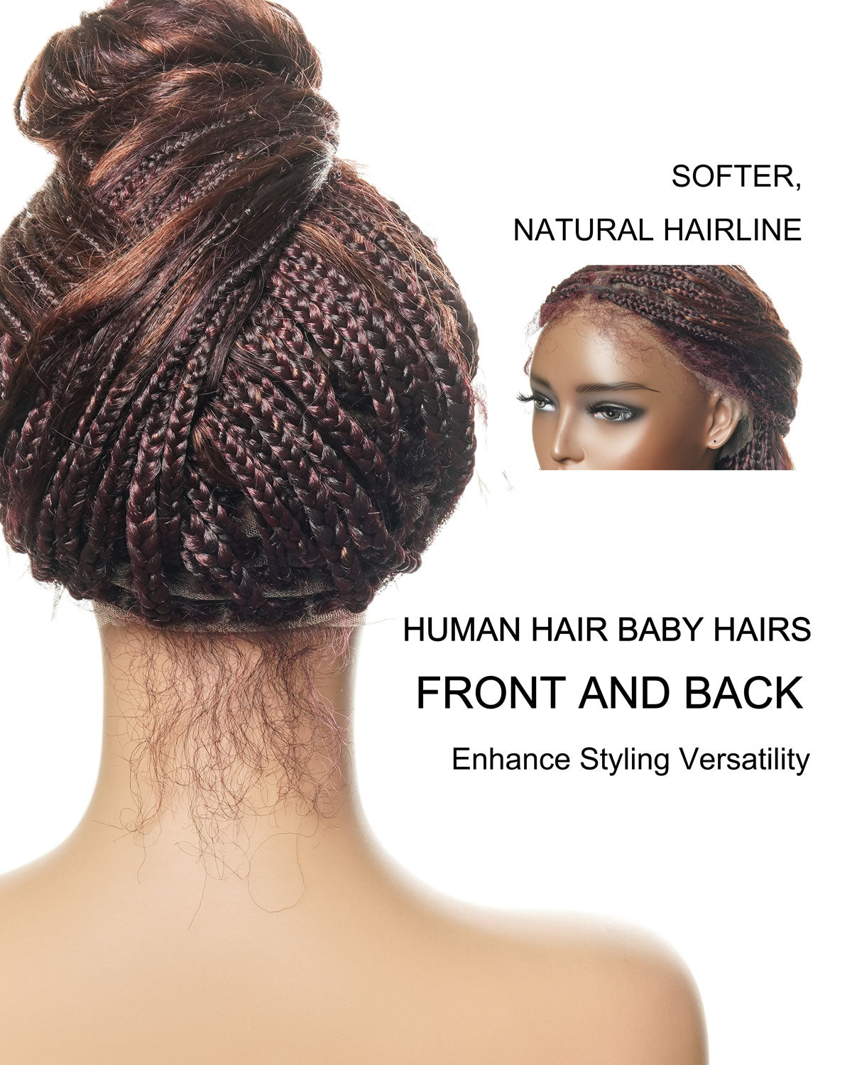 24" Mix Color Burgundy 99J & 33 Reddish Brown Super Style Human Hair Wet & Wavy Curls HD Full Lace Boho Box Braided Wig 121 Strands