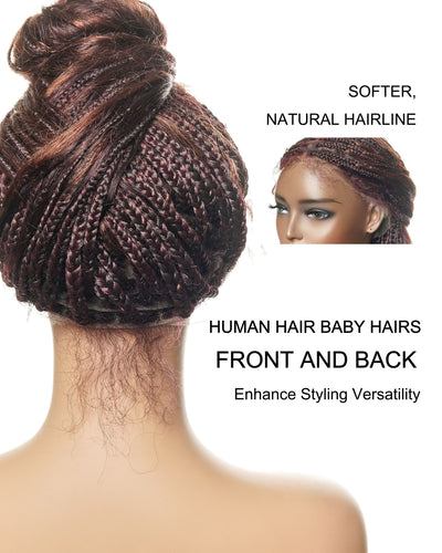 24" Mix Color Burgundy 99J & 33 Reddish Brown Super Style Human Hair Wet & Wavy Curls Swiss HD Full Lace Boho Box Braided Wig 121 Strands