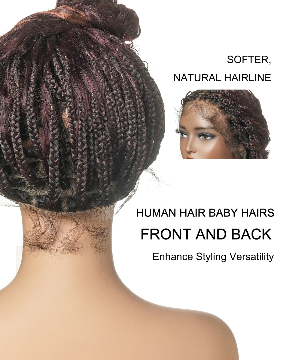 Dark Burgundy 99J Pre Bleached HD Full Lace Human Hair Boho Curls Boho Box Braided Wig 100 Strands