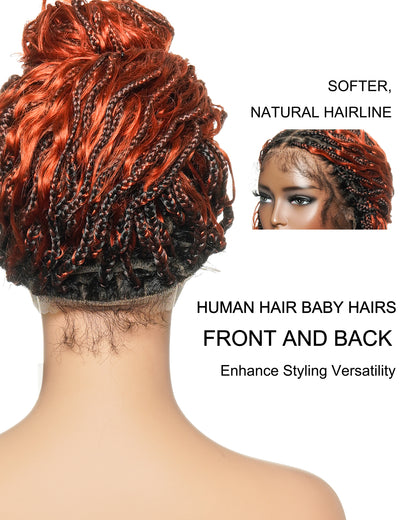 24 Inches Wavy Box Braids with Human Hair Cascading Boho Waves Boho Box Braided Wig