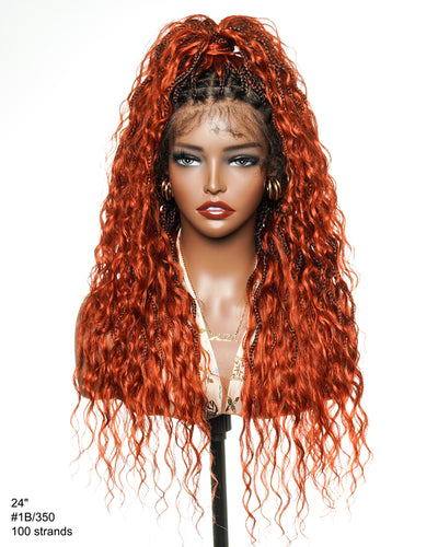 Wavina - 24 Inches Wavy Box Braids with Human Hair Cascading Boho Waves Boho Box Braided Wig